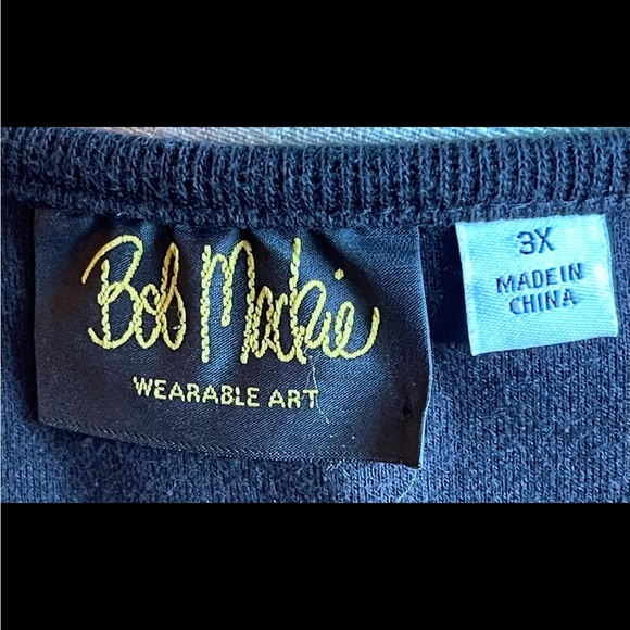 BOB MACKIE Wearable Art Black Sweater Zip Jacket Peacock Thunderbird Phoenix 3X - Picture 7 of 7